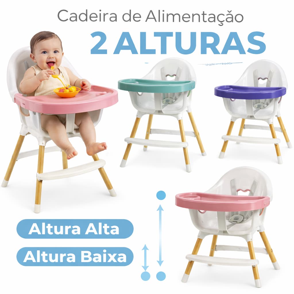 Cadeirinha de Alimentação para Bebê Ajustável Cadeira Portátil Infantil 2 Alturas Multmaxx