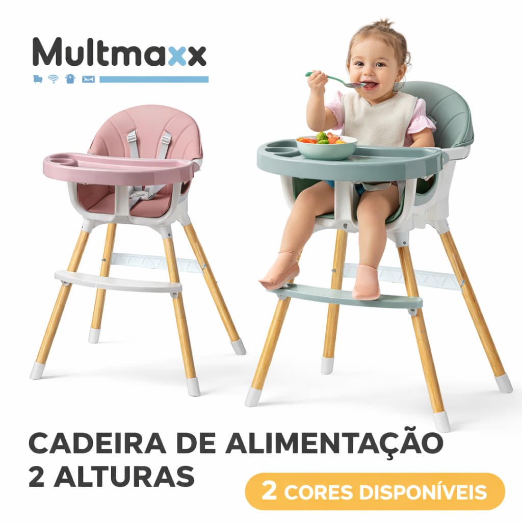 Cadeira de Alimentação Bebê Portátil  Premium Cadeirinha Infantil Acolchoada 2 Alturas Multmaxx