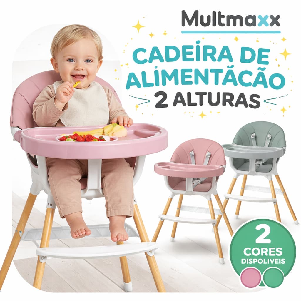 Cadeira de Alimentação Infantil Portátil Cadeirinha Bebê 2 Alturas Acolchoada Multmaxx