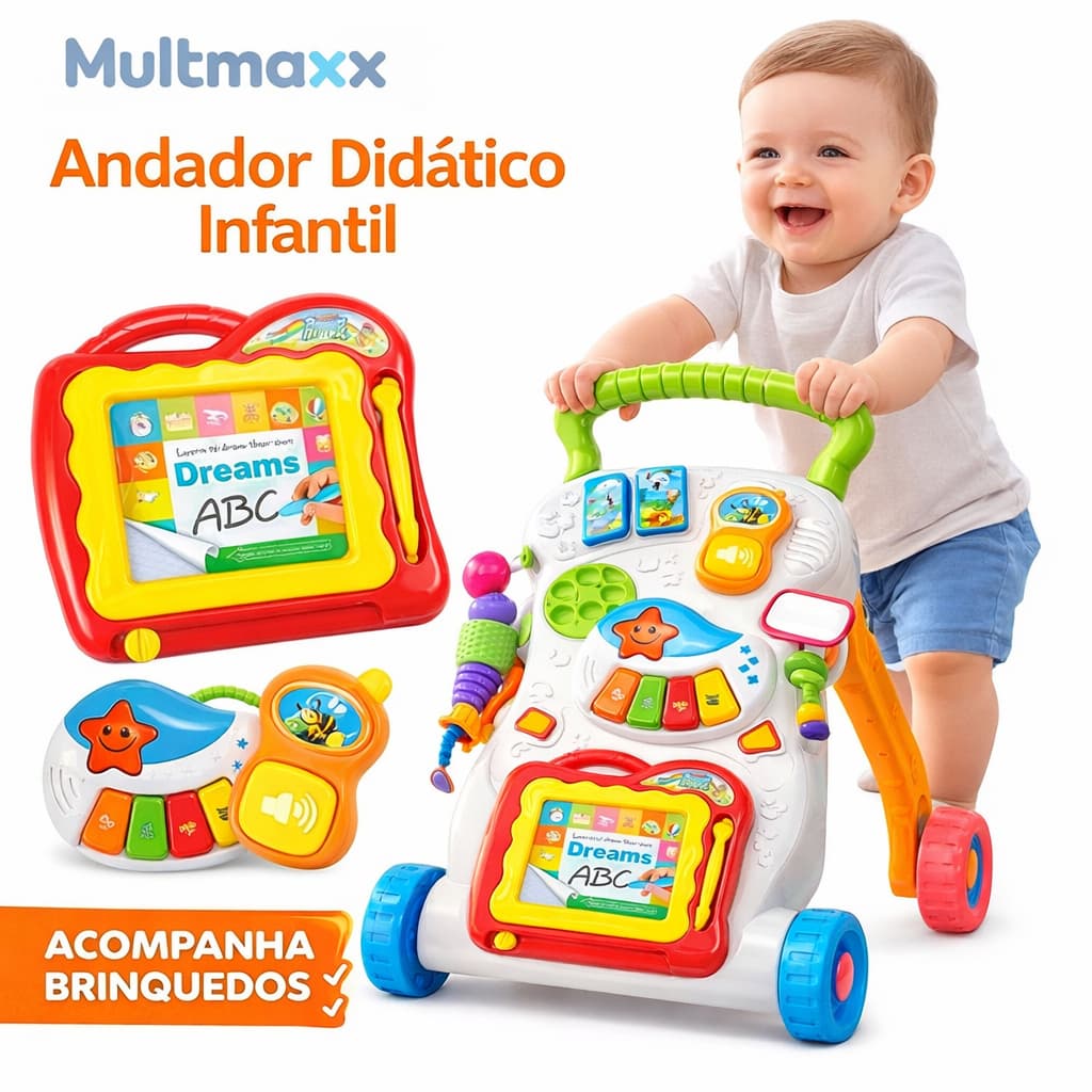 Andador Educativo Didático Infantil  Brinquedo Bebê Centro de Atividades Musical Multmaxx