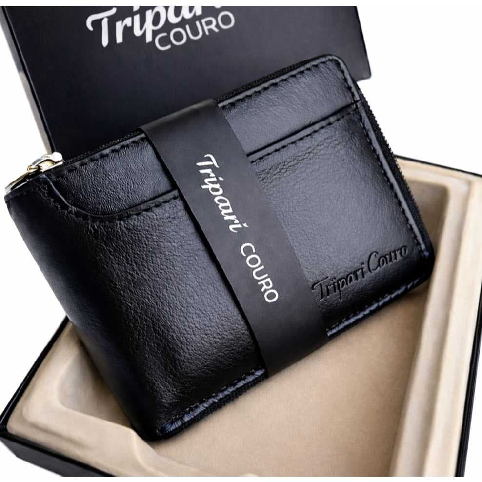 Carteira Masculina 104 Couro Legítimo Com Porta Documentos Removível Com Fecho Cor Preta