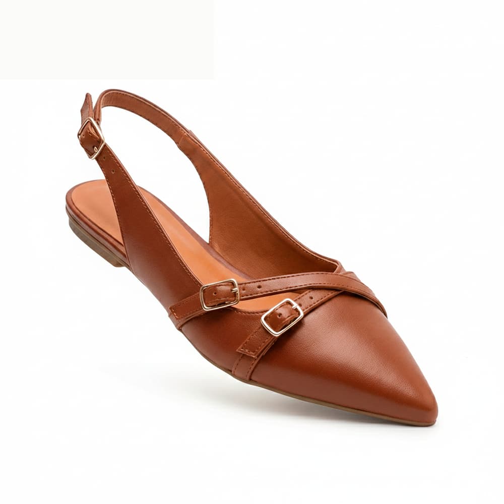 Sapatilha Slingback Feminina Bico Fino Confortável com Fivela Premium