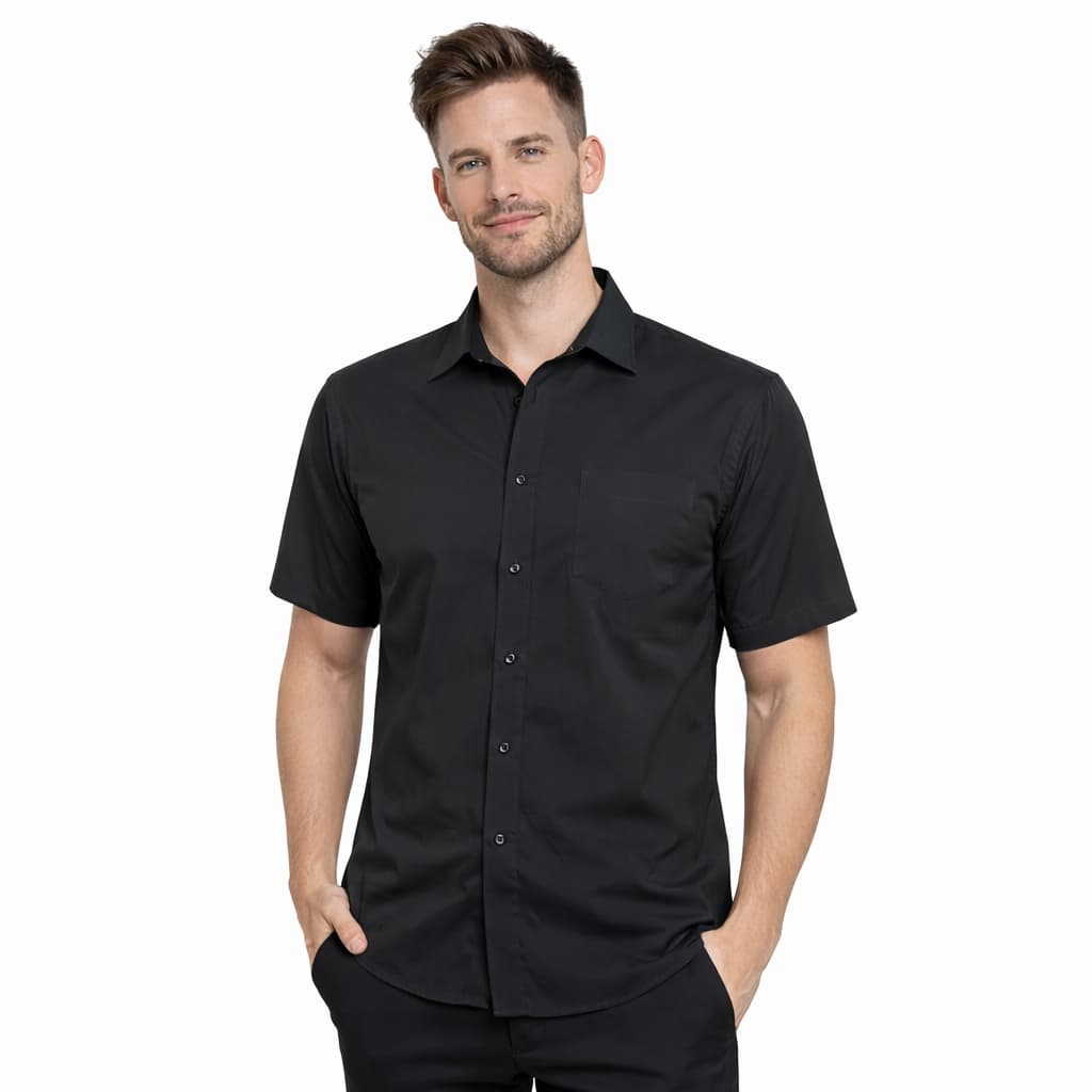 Camisa Masculina Slim Fit de Manga Curta com Bolsos, Não Amassa e Fácil de Passar.
