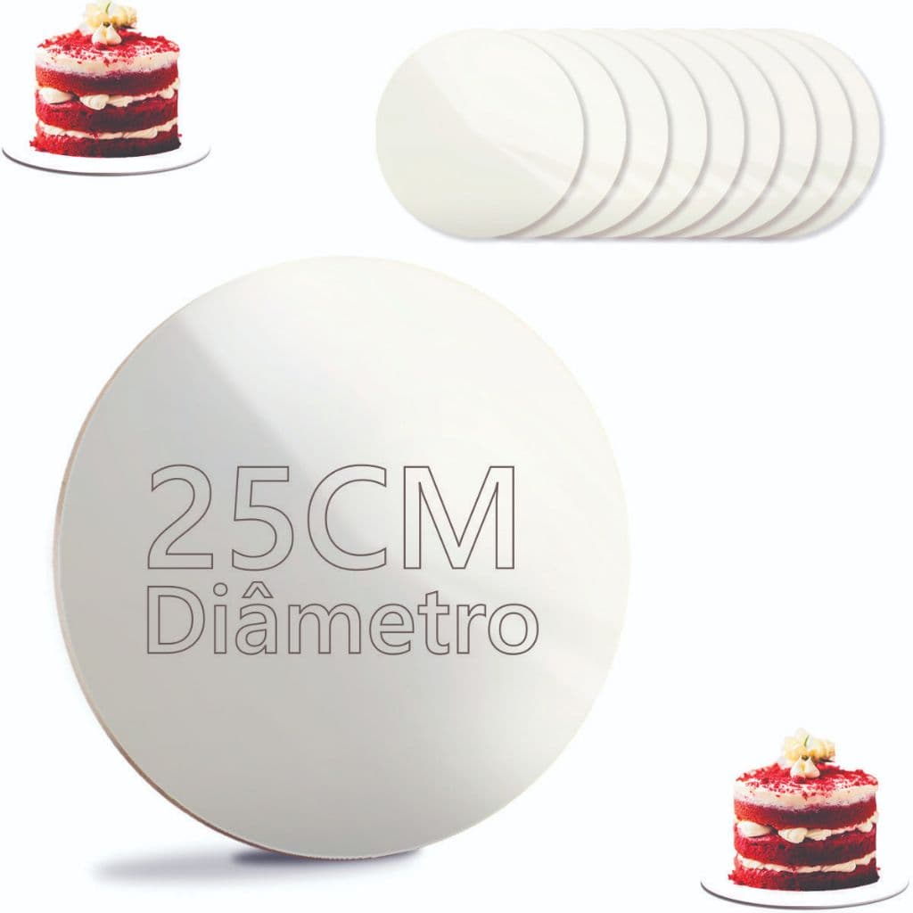 Cake Board 25cm Mdf Com 10 Redondo Branco Para Confeitaria Bolo Prato Tabua de Frios