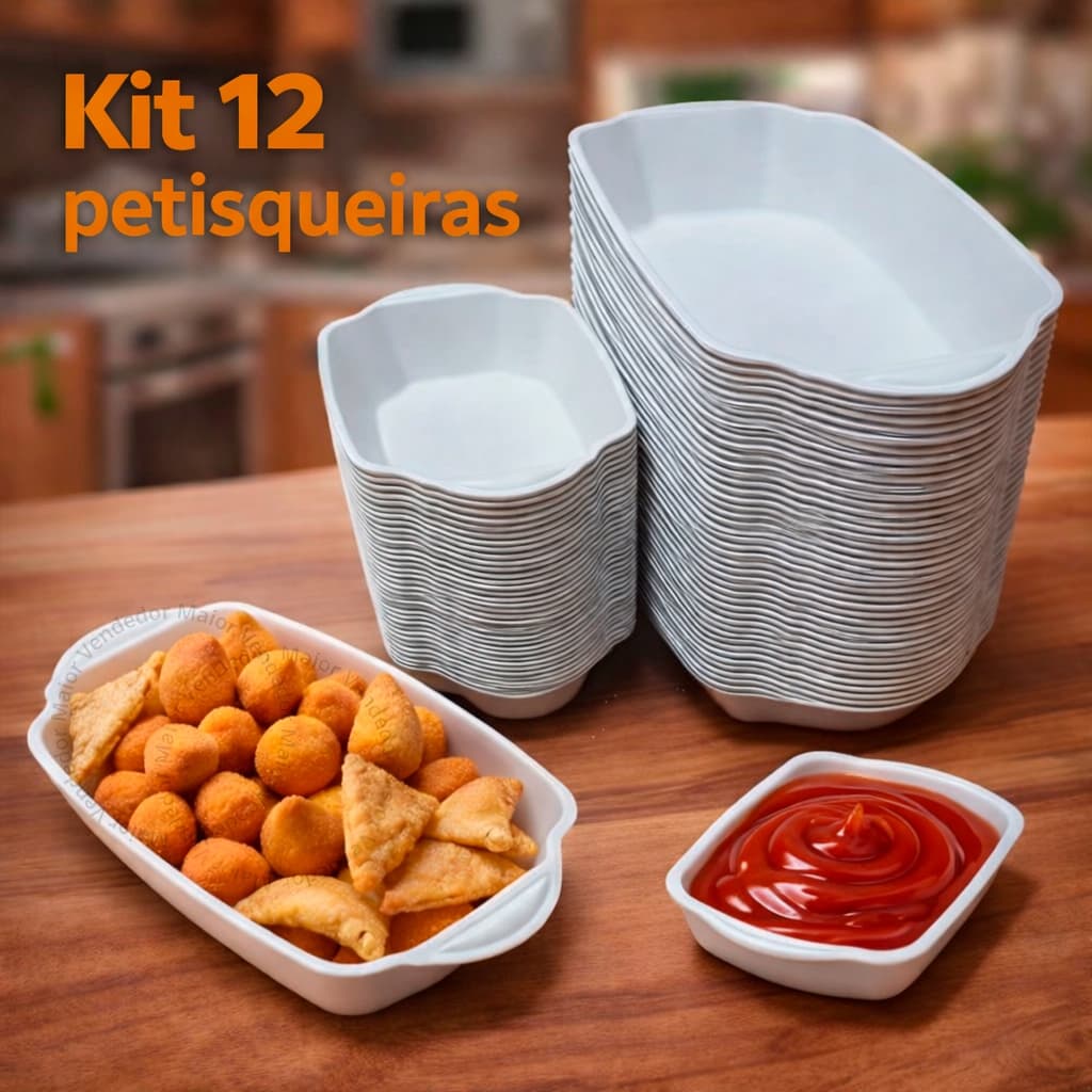 Kit 12 Petisqueiras Barca Canoa Branca Plástico Reutilizável Salgados Petisco Frutas Doce 250 600ml