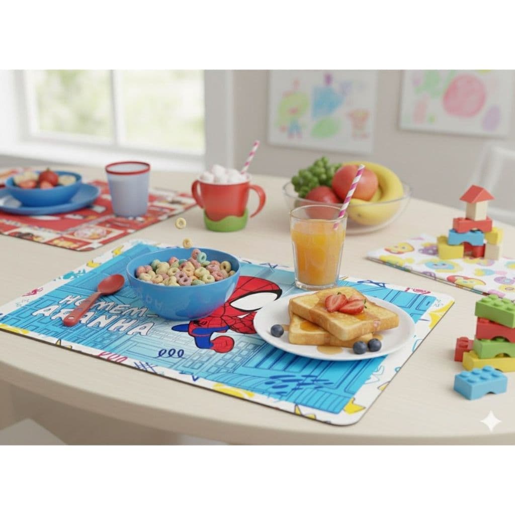 Kit Com 4 Jogo Lugar Americano Suplat Sousplat Supla Infantil Impermeável Disney Homem Aranha