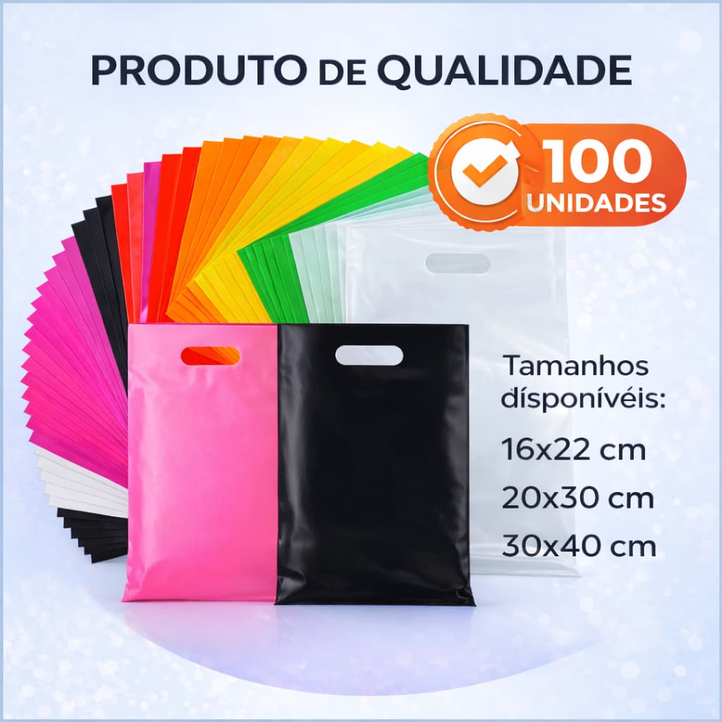 100 Sacolas Boca de Palhaço Alça Vazada 16x22 20x30 30x40 Pronta Entrega Tamanhos e Cores Variadas *