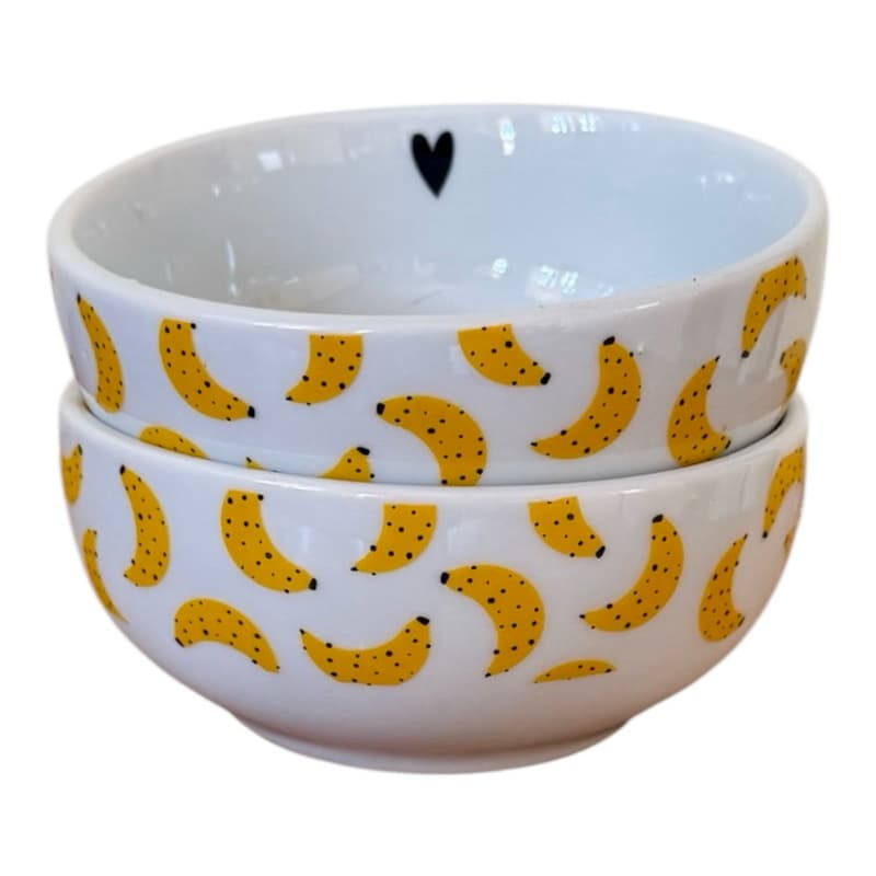 Kit com 2 Bowls de Porcelana Estampa de Bananas - 330 ml cada
