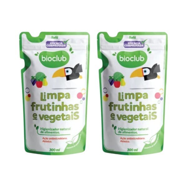 Kit 2 Refil Higienizador De Frutas e Vegetais Orgânico Limpa Frutinhas e Vegetais - Sem Álcool Bioclub - 300ml
