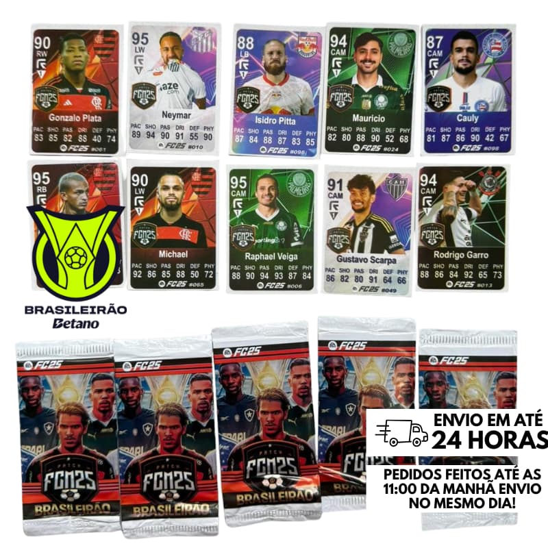 Cards Futebol Brasileirão 2026 Pacotes Fechados  Kits com 24, 48,100 ou 200 Unidades Cartas Surpresa Festa Infantil Kids