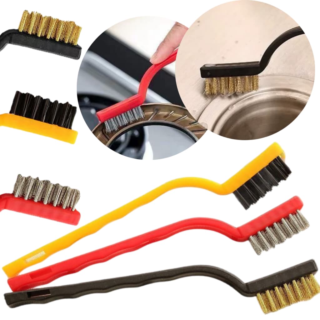 Kit Escovas de Aço Multiuso Aço Latão Nylon Cabo Plástico Limpeza Forno Grelha Fogão Churrasqueira