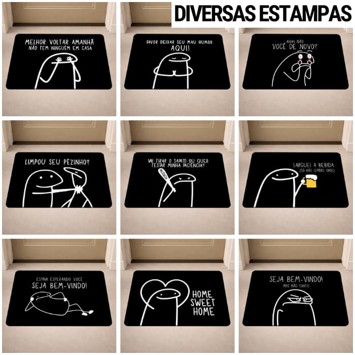 Tapete de Porta Antiderrapante - Flork - Entrada - Diversas Estampas - Emborrachado - 40x60