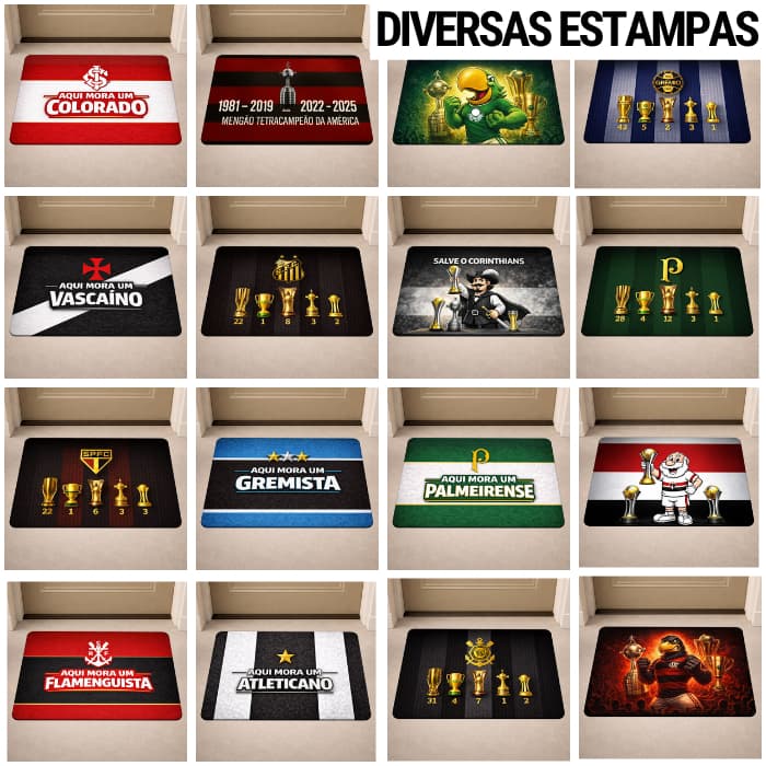 Tapete de Porta Antiderrapanete - Time de Futebol - Time de Coração Decorativo - Entrada - 40x60