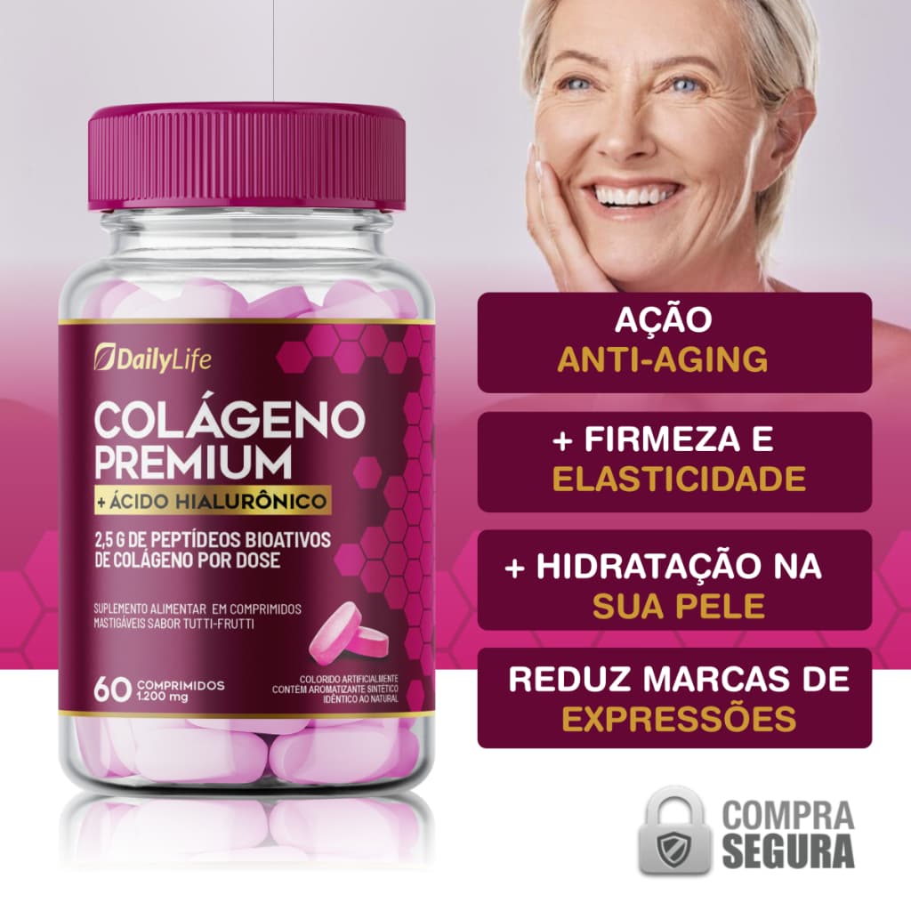 Colágeno Hidrolisado Premium Suplemento Em Tabletes Comestiveis  Sabor Tutti Frutti
