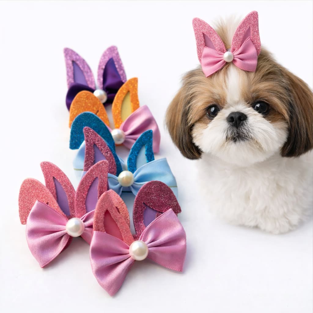 Laço Pet Páscoa Orelhinha de Coelho com Pérola – Topete Banho e Tosa