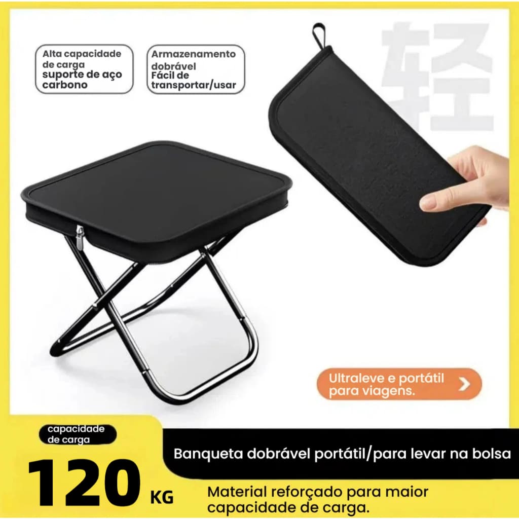 Banqueta Dobrável de Alumínio Portátil até 120kg – Camping, Pesca e Trilhas