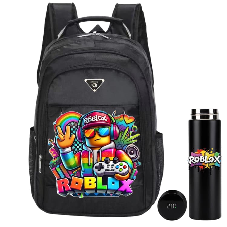 bolsa mochila jogo ROBLOX +garrafa termica de 500 ml