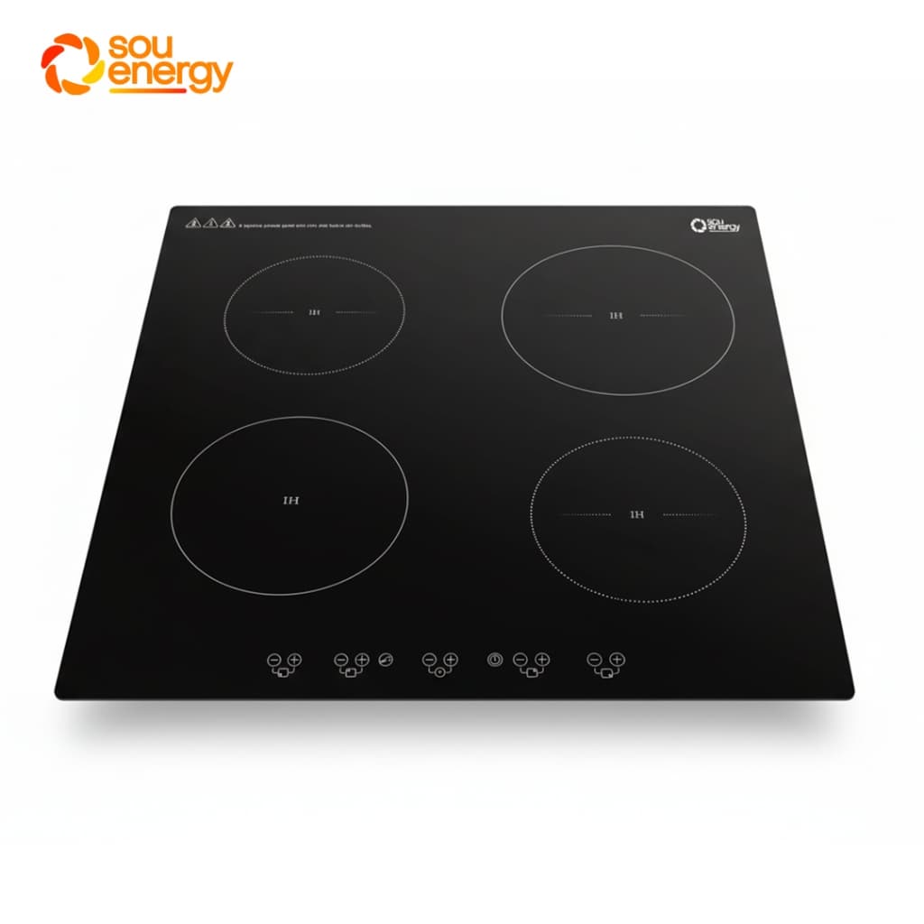 Fogão Cooktop 4 Bocas Indução Embutir 7200W Turbo Touch Sou Energy Preto 220V