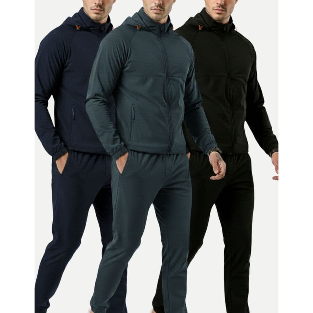 Conjunto Masculino Corta Vento Frio Jaqueta Calça Jogger Esportivo Bolsos Capuz Removível