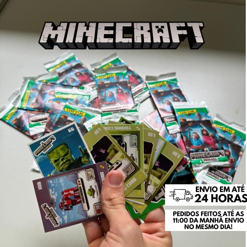 Cards Minecraft – Pacotes Fechados  Kits com 24, 48,100 ou 200 Unidades Cartas Surpresa Festa Infantil Kids