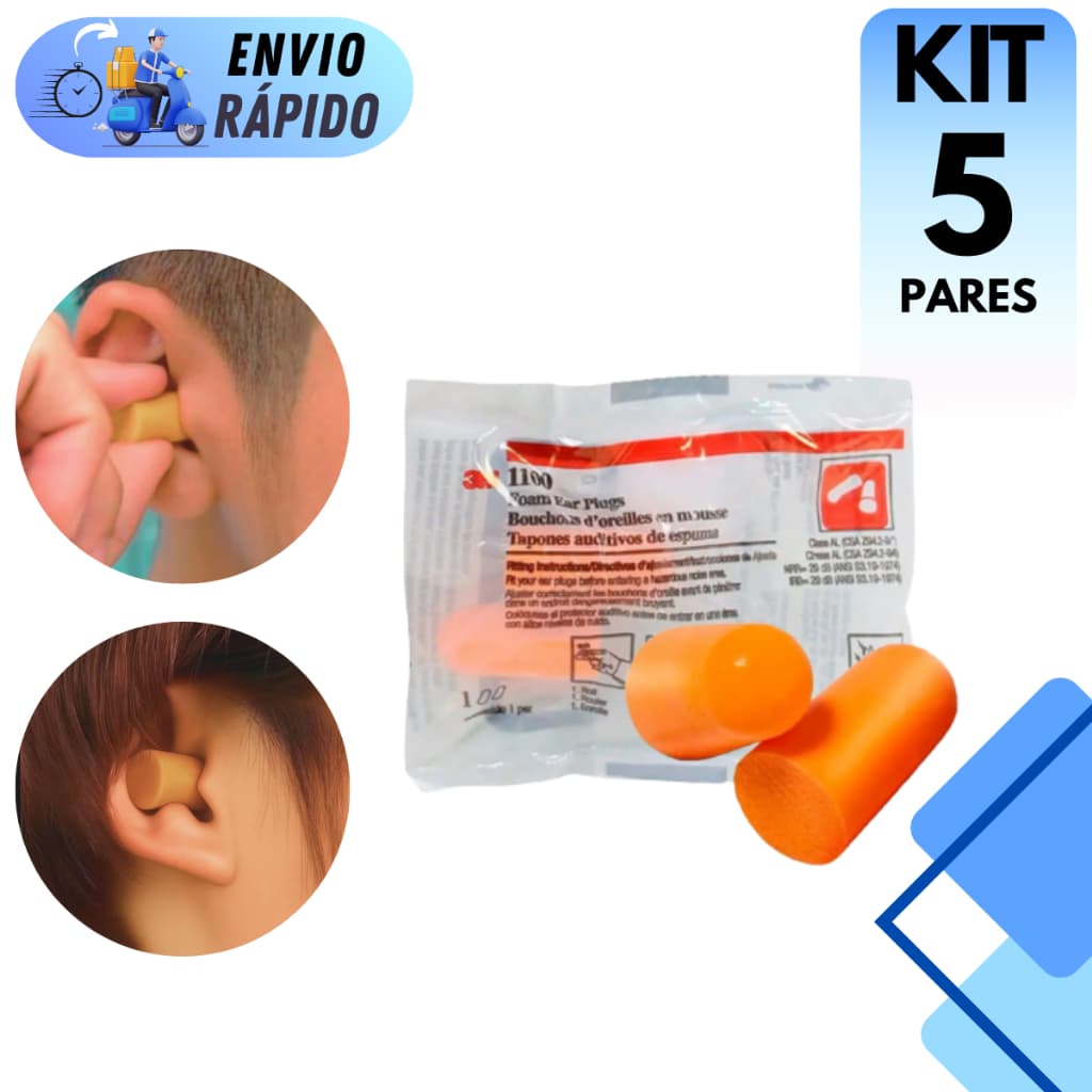 KIT 5 PROTETOR AURICULAR 3M ABAFADOR DE RUÍDOS 3M PARA OUVIDOS SEM CORDÃO PARA DORMIR INVISIVEL