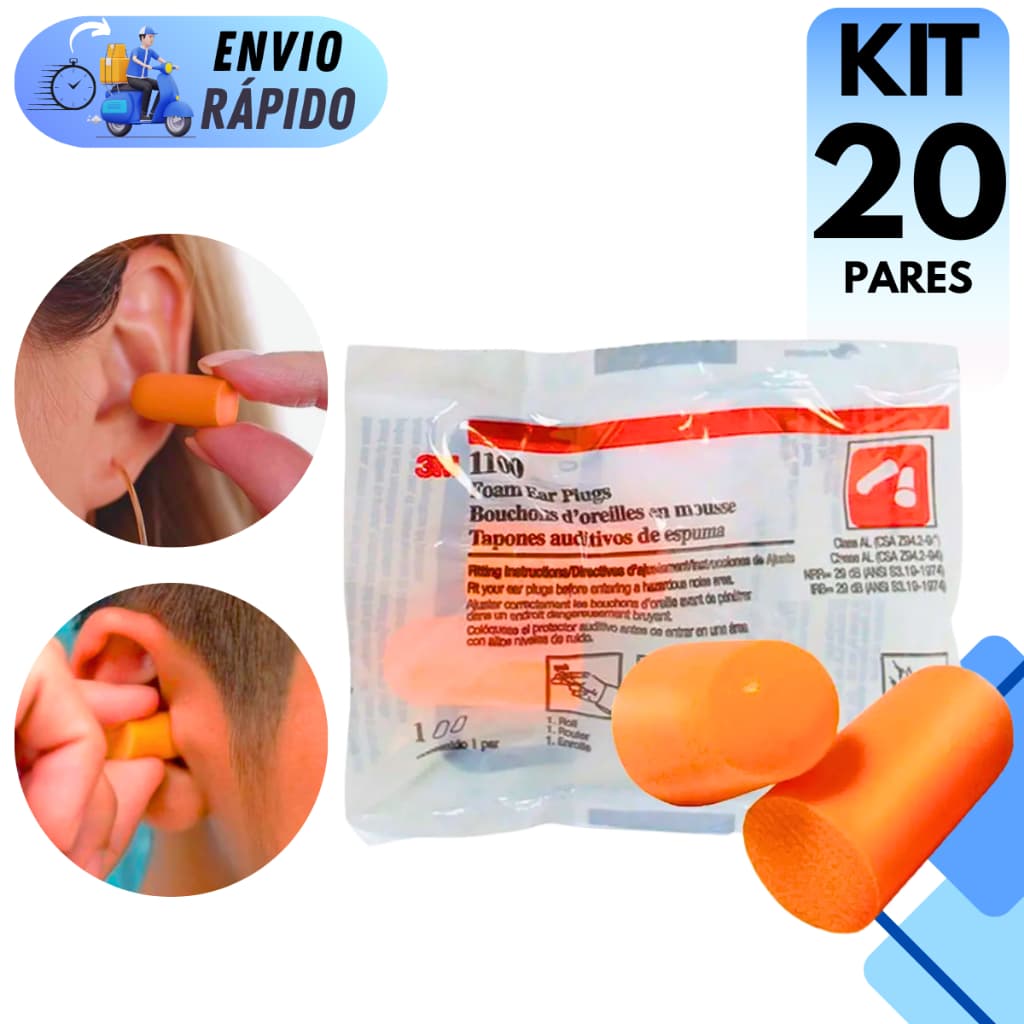 KIT 10 A 20 PARES PROTETOR AURICULAR ABAFADOR DE RUÍDOS 3M 1100 PARA OUVIDOS SEM CORDÃO PARA DORMIR