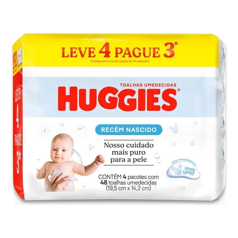 Kit Lenço Umedecido Infantil Huggies Recém-nascido 192 Unid