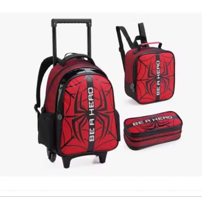 Kit Mochila de Rodinha Escolar Infantil Homem Spider Aranha C/Lancheira e Estojo