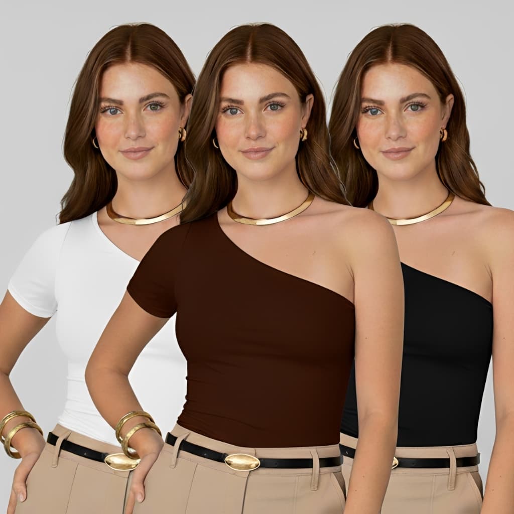 Blusa Feminina Mula Manca Um Ombro Só Suplex Premium Não Transparente com Forro