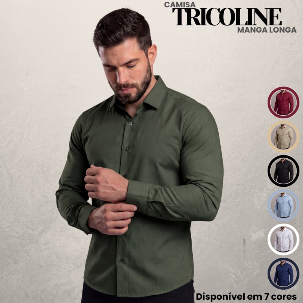 Camisa Social Masculino Manga Longa De Botão Algodão Masculino Blusa Premium Casual Básica Lisa