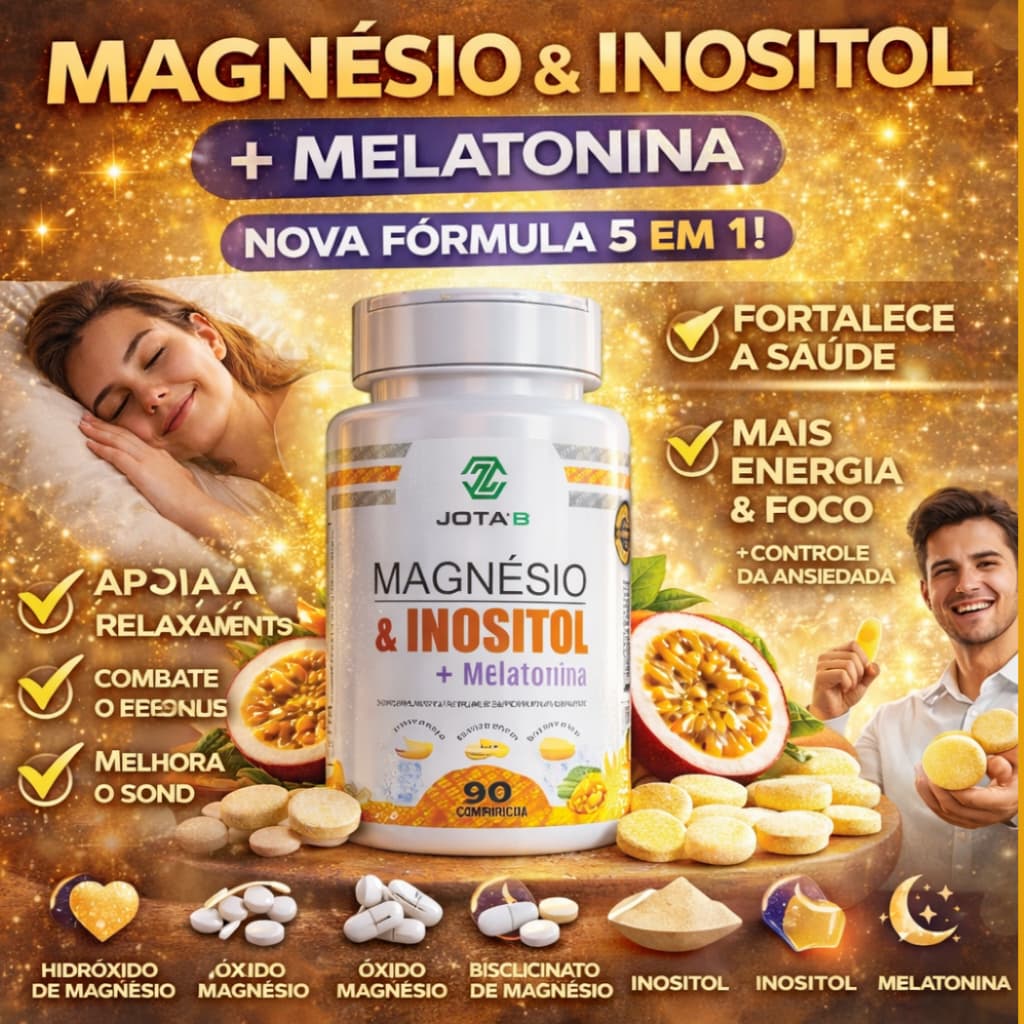 Magnésio + Inositol Mastigável Sabor Maracujá – Melatonina Sono Relaxamento 60 Comprimidos