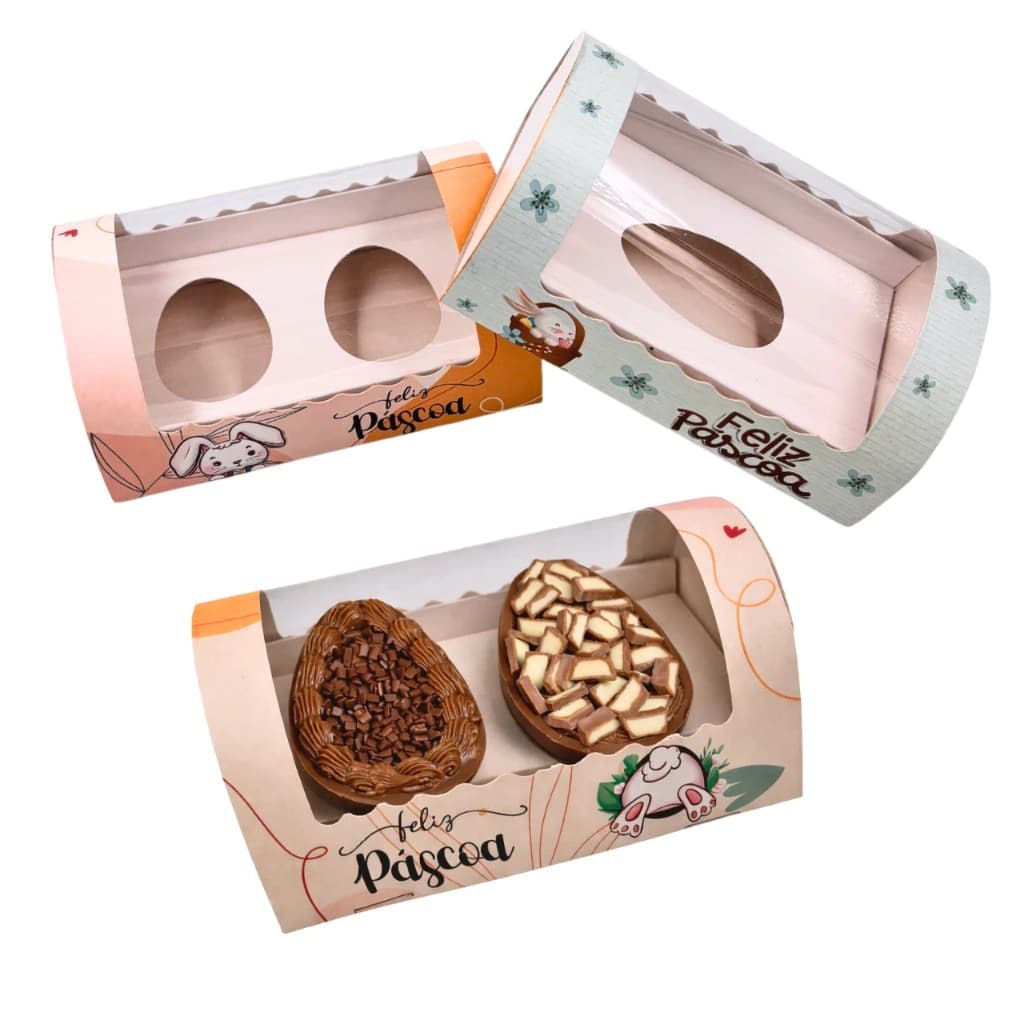 Novidade! 10 Unidades Caixa Deslizante Curve Para Ovo De Colher Pascoa Embalagem Degustação 1 ou 2 Ovo / Cavidade de 50g