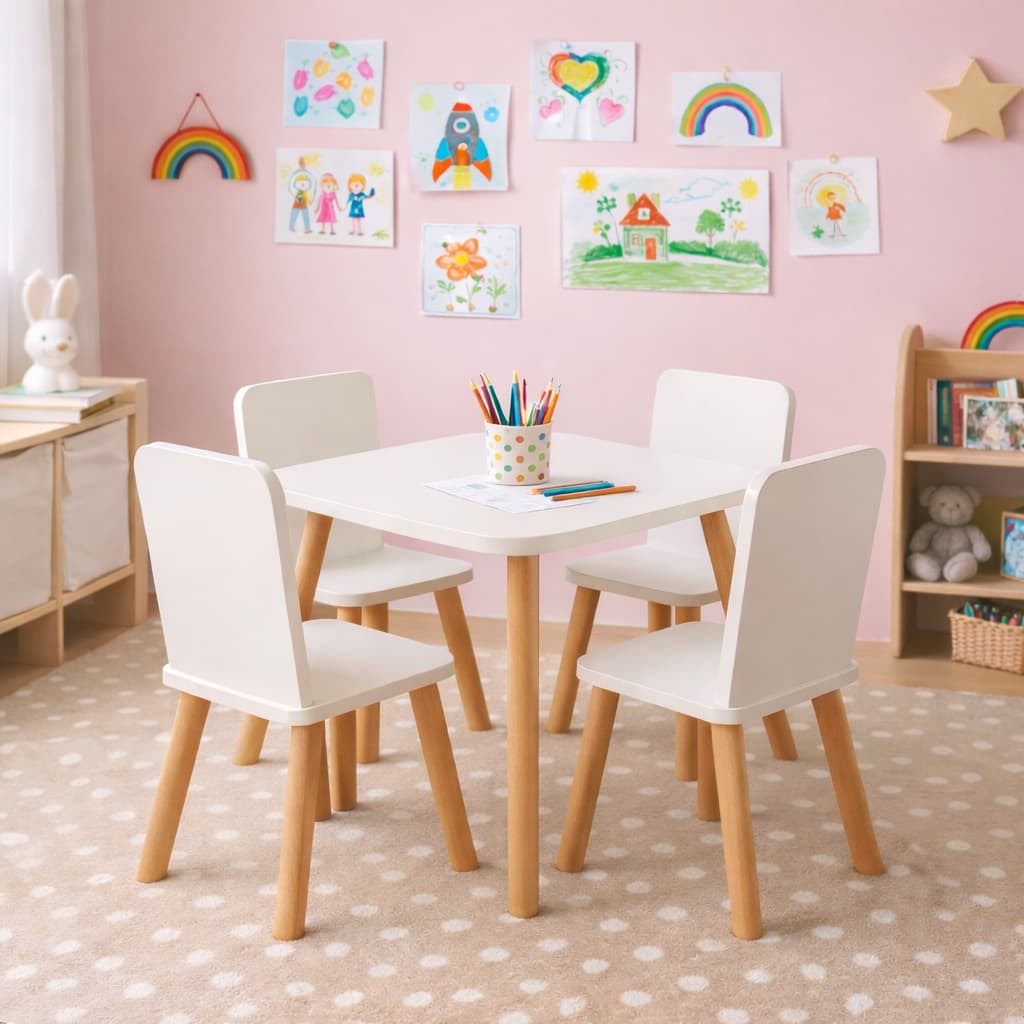 Mesa Infantil com1/2/4 Cadeiras em MDF 60x60 Educativa para Atividades Estudos  Brincadeiras