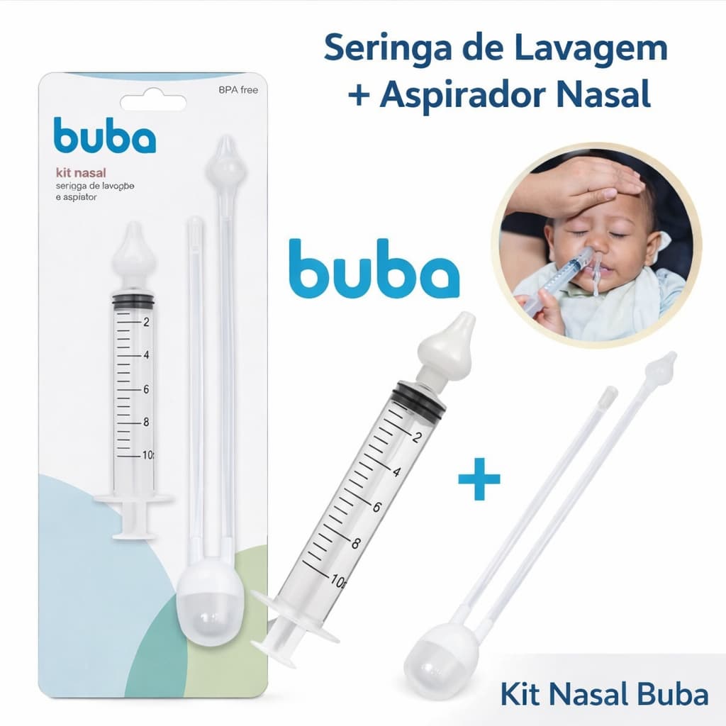 Kit Aspirador Sucção e Seringa Lavador Nasal Buba