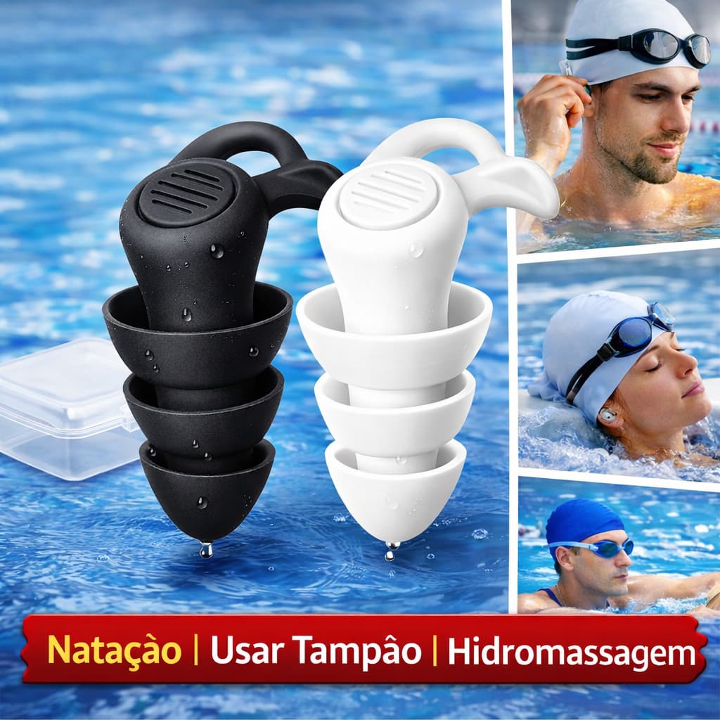 Tampão de Ouvido para Natação Silicone Anti Água Protetor Auricular Piscina Mar Praia.