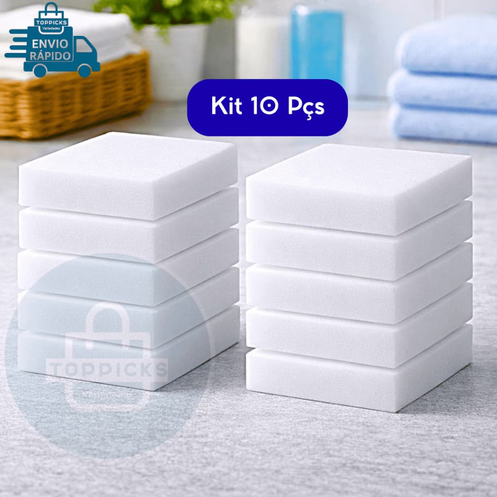 Kit 10 Esponja Magica Bucha Multiuso Para Limpeza Poderosa Melamina Tira Manchas Limpa Sofa Parede Tenis