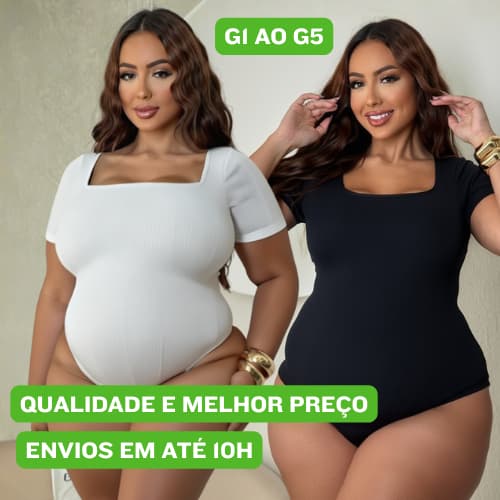 Kit 2 Body Plus Size Feminino Suplex Decote Quadrado Bory Manga Curta