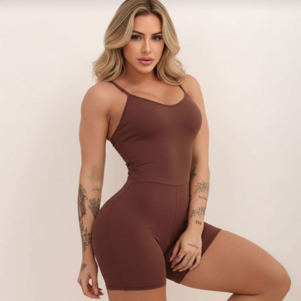 Macaquinho Fitness Macacão Academia Feminino Shorts Top Alça Slim Caminhada Corrida Crossfit P055