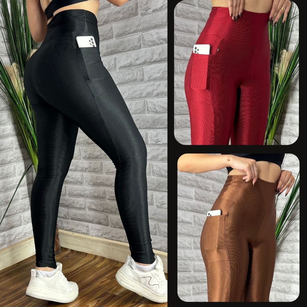 Calças Legging Fitness Academia Poliamida } Feminina Empina Bumbum Pantalona Zero Transparência Fler  Slim Fit Compreção