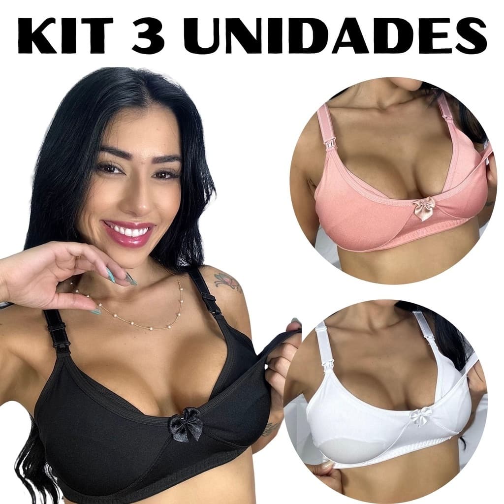 Kit 3 Sutiã Soutien Lingerie Amamentação Microfibra Reforçado Gestante Pós Parto