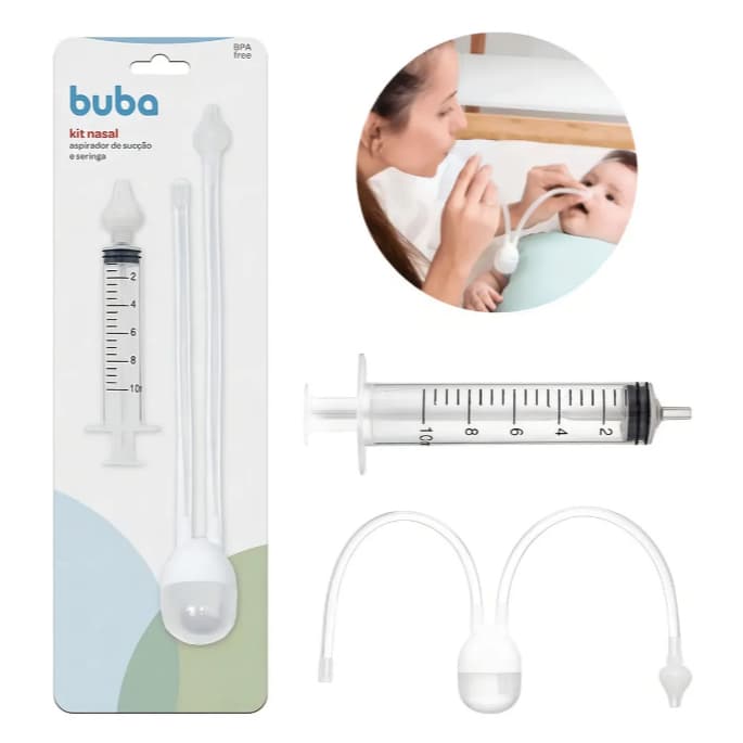 Aspirador Nasal Bebe C/ Seringa Lavagem Higiênico Buba Branco