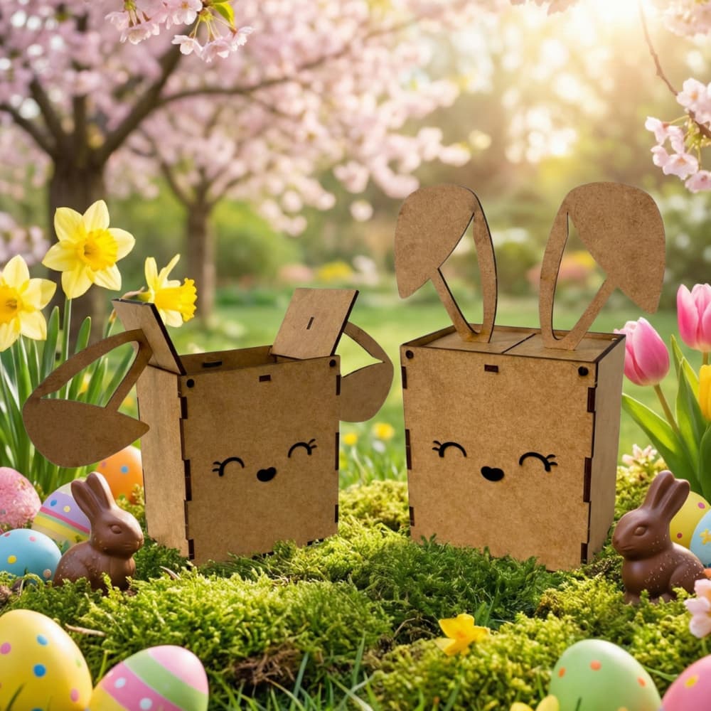 Kit 5 10 20 Caixa Páscoa Mdf 17cm Coelho Cesta Para Bombons Doces