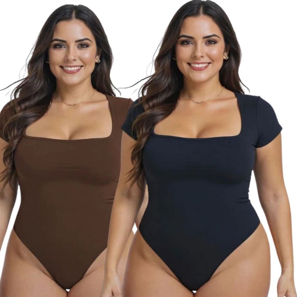 Body Collant Plus Size Natal Festas Feminino Blusa Decote Quadrado Estilo Blogueira Suplex Premium Curve Verão P002