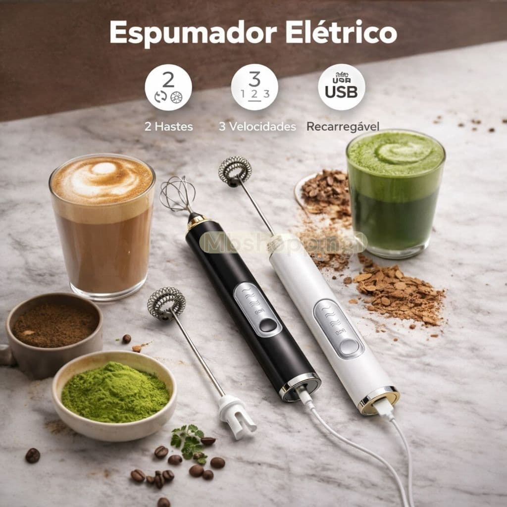 Kit 2 Mixer Elétrico 2 em 1  para Bebidas, Leite, Café e Clara de Ovo -Prático e  Batedor Misturador