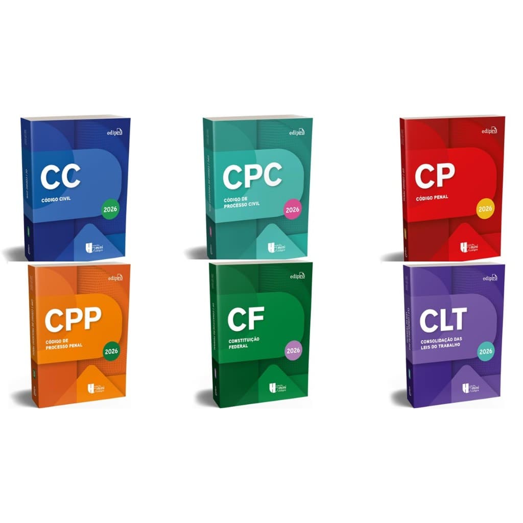 Coleção Mini Código 2026 - 6 Livros Constitução Federal, Código Penal, Código de Processo Penal, Código Civil, CPC e CLT