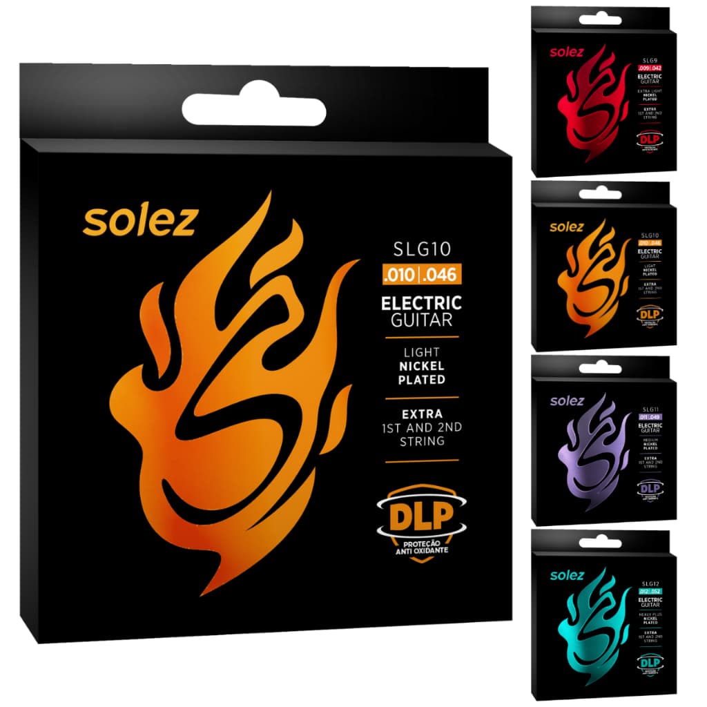 Encordoamento Jogo de Corda Solez Guitarra SLG9 SLG95 SLG10 SLG11 SLG12 0.9 0.95 0.10 0.11 0.12 cordas MI e SI Extra