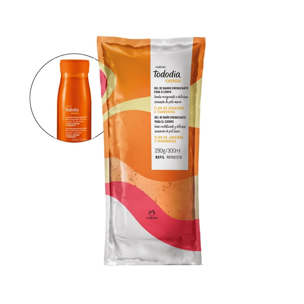 NATURA Refil Gel de Banho Energizante para o Corpo Tododia Energia Flor de Gengibre e Tangerina 300 ml