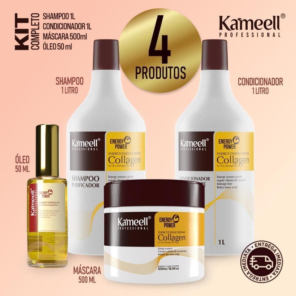 Kit JKS Profissional Collagen Shampoo 1L + Condicionador 1L + Máscara 500ml + Óleo 50ml .