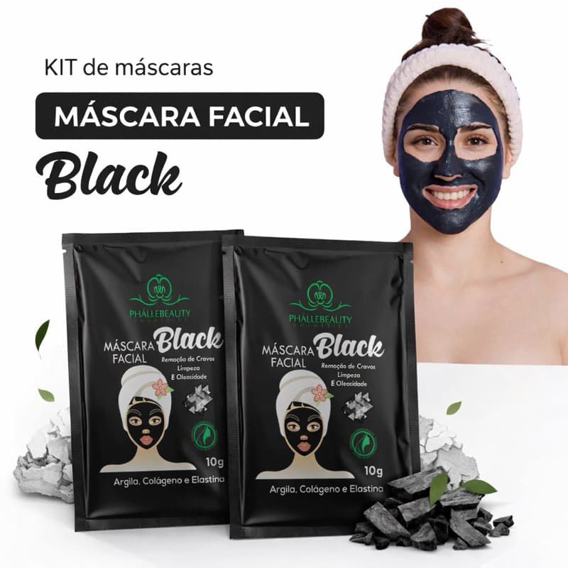 Kit de Máscaras Faciais Peel Off Black Sachê 10g - Phallebeauty