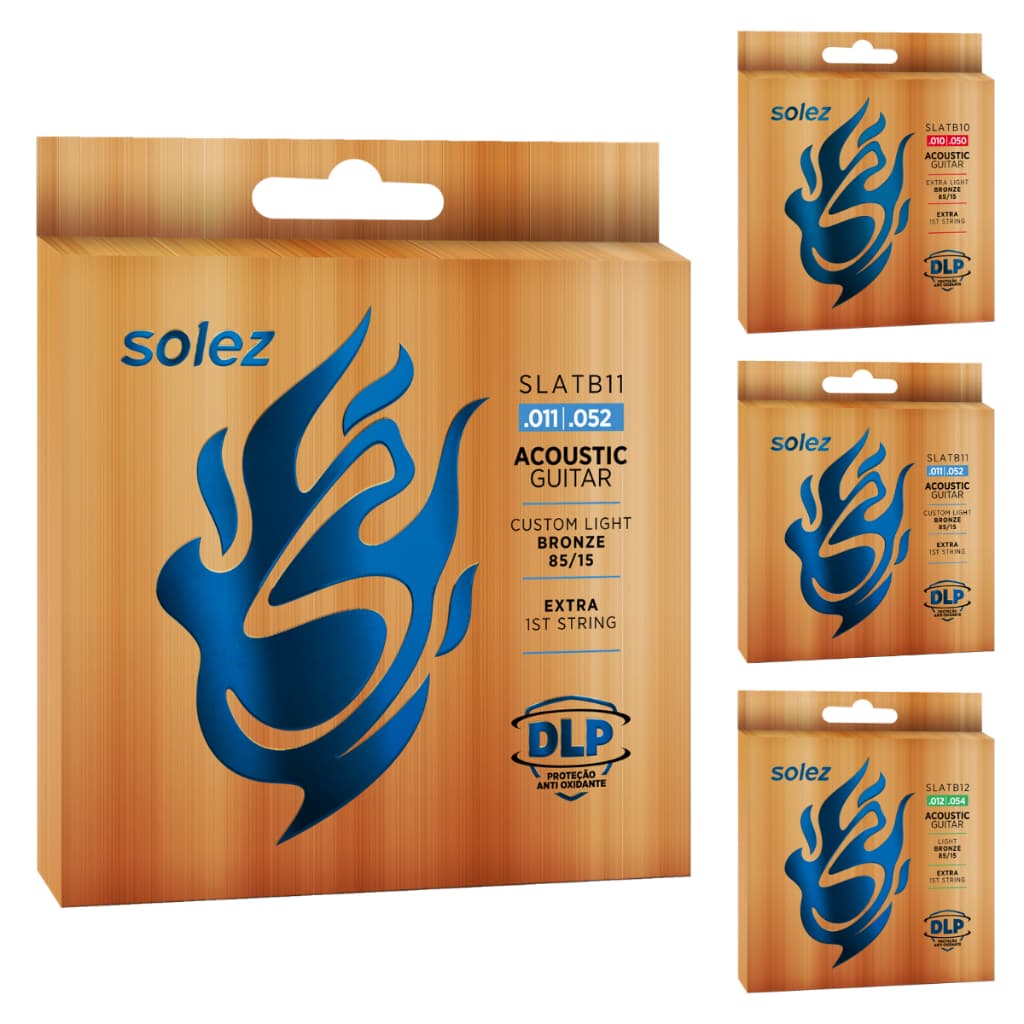 Encordoamento Jogo de Corda Solez Violão Aço Bronze 85/15 SLATB 0.10 0.11 0.12